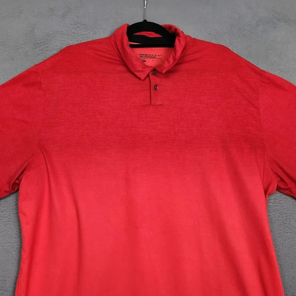 NIKE Golf Polo Shirt Mens 2XL Red Gradient Tour Performance Dri-FIT 802086-647